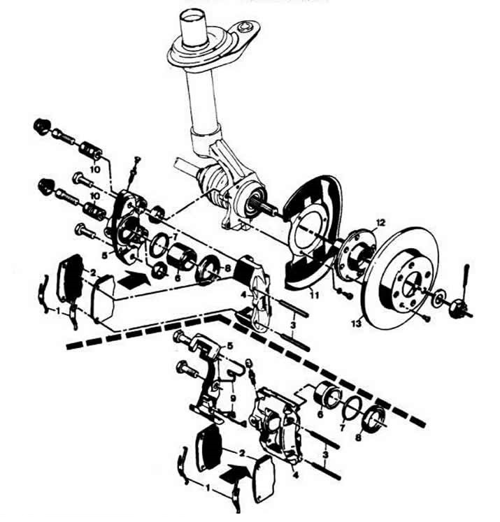 Устройство тормозных механизмов передних колес (Опель Кадет Е 1984-1995 ...