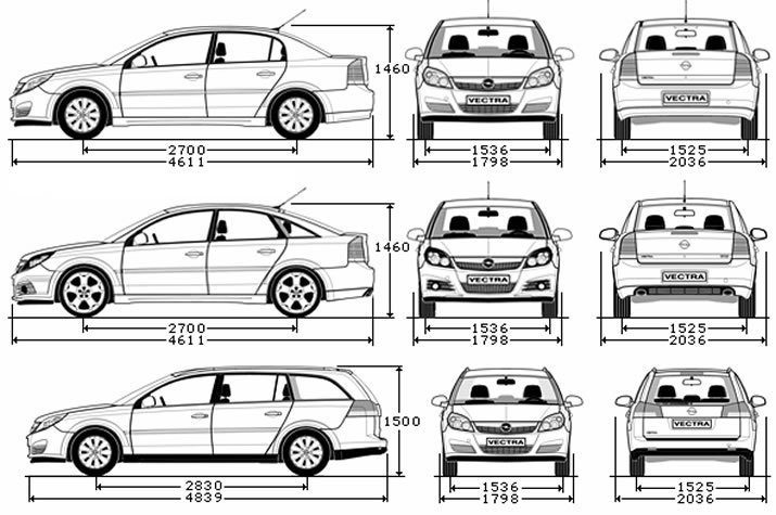 Габаритные размеры и весовые характеристики (Опель Вектра С 2002-2008 ...