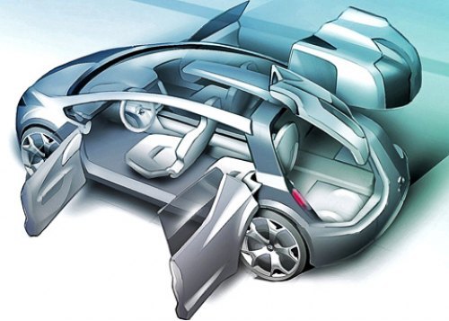 Судя по этому эскизу, концепт Opel Flextreme будет лишен центральной стойки. Да и «крылья» дверей…