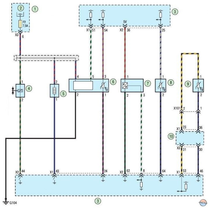 Scheme 12. Pressure and temperature sensors: 1 - engine compartment mounting block; 2 - Engine…
