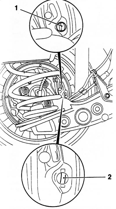 14.14. Inspection hole (1) for checking the residual thickness of the brake shoes of the rear drum…