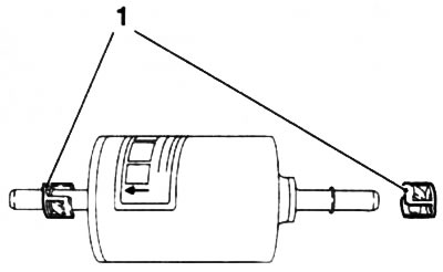 20.7. Install the quick-release clamps (1) onto the new fuel filter