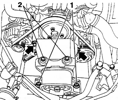 5.15b. Right engine support - the arrows show the upper bolts securing the right engine support…