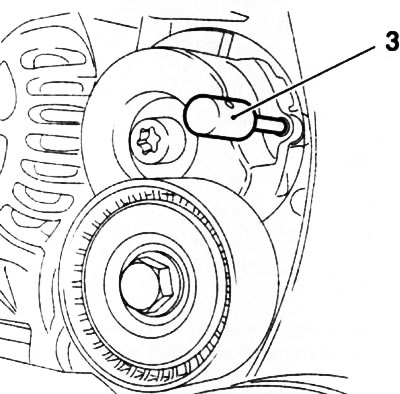 7.9b. Fixing the tension roller of the multi-rib belt with the locking rod KM-6130 (3) on the Z13DT…
