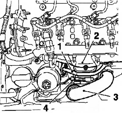 8.92. Злучальныя лініі розных сістэм рухавіка (рухавік Z13DT): 1. Вадзяная трубка цеплаабменніка;…