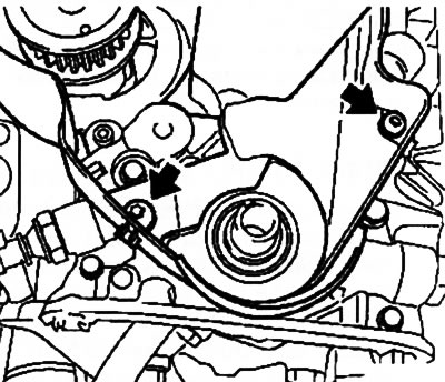 13.7. Bolts (indicated by arrows) rear timing belt cover fastenings (using the Z16XE engine as an…