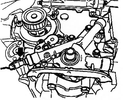 13.8. Oil pump (the arrow shows the oil pressure sensor) (using the Z18XE engine as an example)