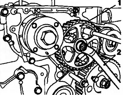 13.16. Toothed wheel (1) of the oil pump (z17DTL/H engines): 2. Open-end wrench