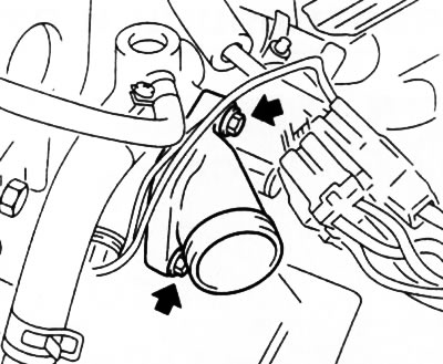 9.27. Bolts (indicated by arrows) thermostat housing cover fasteners (Y17DT(L)/Z17DTH engines)