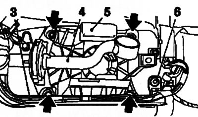 10.4. Bolts (indicated by arrows) fastening bracket (5) of gear shift lever (on the example of…