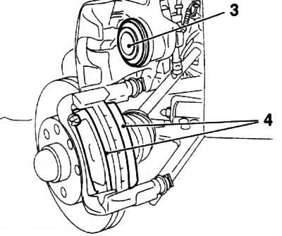 5.3. Klocki hamulcowe (4) montowane są w prowadnicy mechanizmu hamulca tarczowego przedniego: 3.…