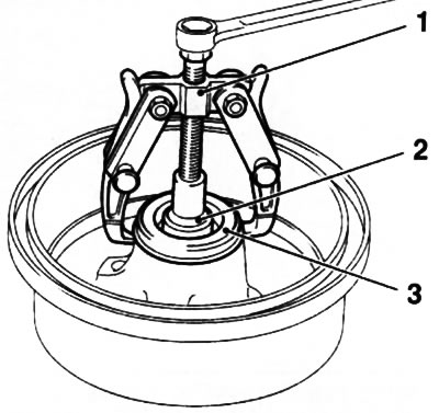 10.2. Removing the pulse sensor (3) from the brake drum using the KM-161-V device (with hooks…