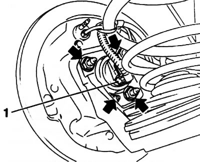 10.19. Nuts (indicated by arrows) rear wheel hub assembly fastenings (corsa Combo models): 1.…