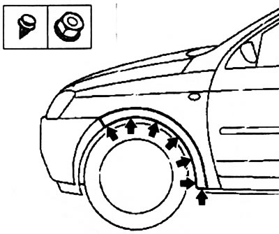 11.2. Points (indicated by arrows) front wheel arch molding fastenings (corsa C models)