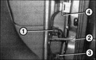 17.2. Fastening the side door: 1. Electrical wiring connector; 2. Limiter mounting screw; 3. Rubber…