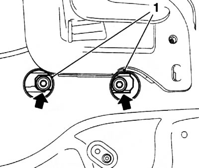 28.3. Access to screws (indicated by arrows) the door glass is attached through the holes (1) in…