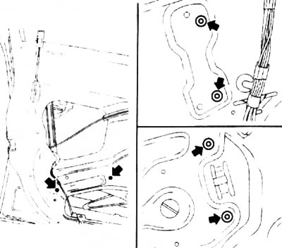 28.14. Rivets (indicated by arrows) window lifter mounts (meriva models)