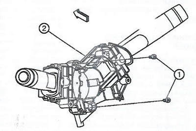 3. Unscrew the two mounting bolts (1).