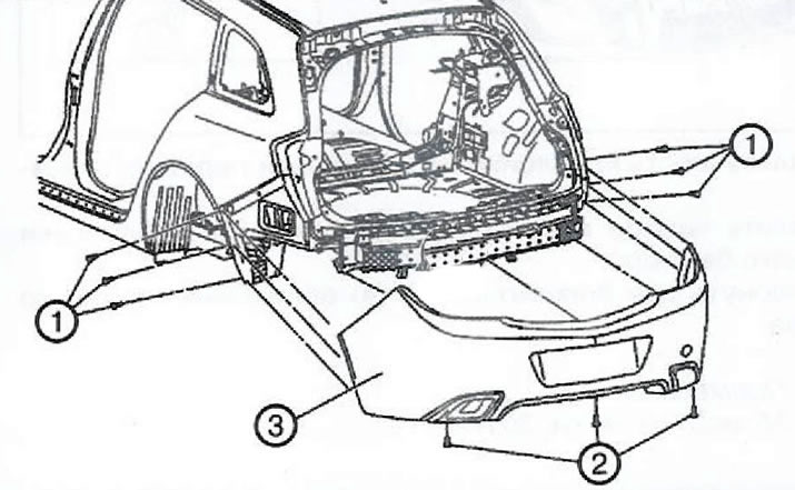 Replacement of facing of a back bumper (Opel Insignia A 2008-2017: Body: Exterio