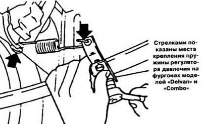 Разхлабете монтажните болтове на скобата на опъващата пружина и разкачете опъващата пружина.