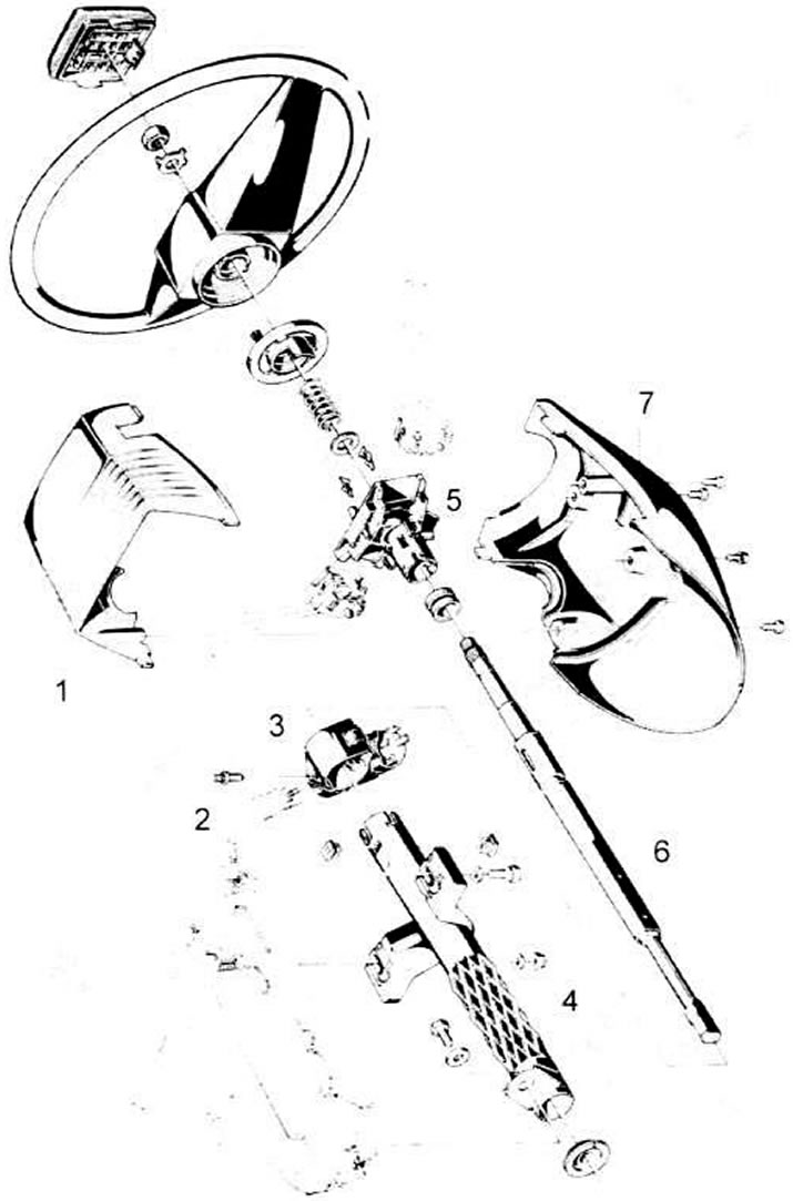 1 - Горна тапицерия на кормилната колона; 2 - Заключващ цилиндър; 3 - Корпус на ключа за запалване;…
