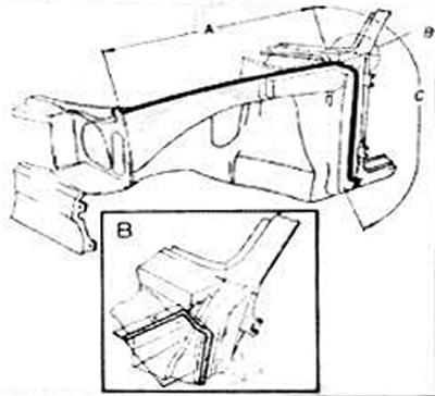 Seal the flange from the outside in areas A, B and C using sealing tape (OPEL No.1570587/30001911).