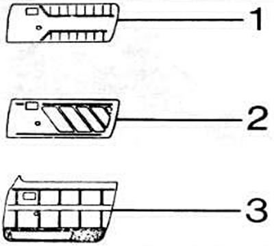 Wykończenie drzwi zależne od modelu: 1 - standard, 2 - luksus, 3 - Berlino