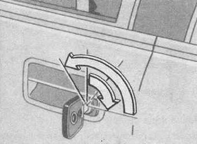 Locking: Turn the key in the driver's door lock to a horizontal position and remove it.
