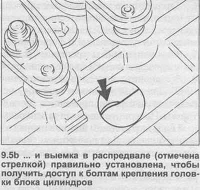 5. Окрените радилицу док се показивач у отвору на десној страни блока цилиндра не поравна са…