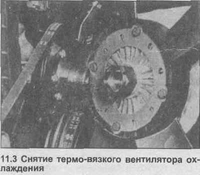 3. Одврните матицу вентилатора, она има леви навој. Уклоните вентилатор за хлађење (фотографија).