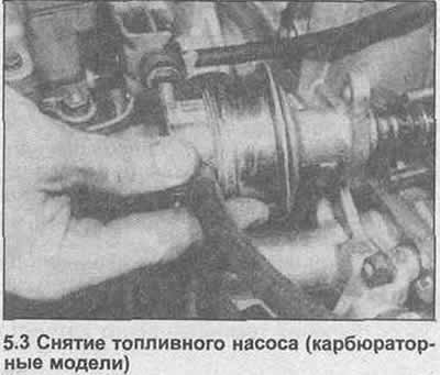 3. Открутите монтажные гайки, снимите насос со стоек на кожухе распредвала. Снимите прокладку…