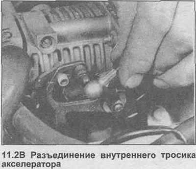 2. На моделима са убризгавањем горива, отпустите и уклоните малу опружну копчу, одвојите унутрашњи…