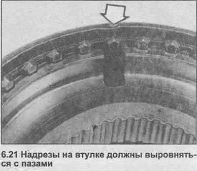 21. Монтажа почиње са синхронизаторима на следећи начин. Повуците рукав на главчину, поравнавајући…