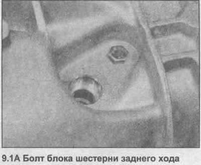 1. Одврните вијак близу отвора држача осовине ручице мењача, а затим уклоните блок мењача за ход…
