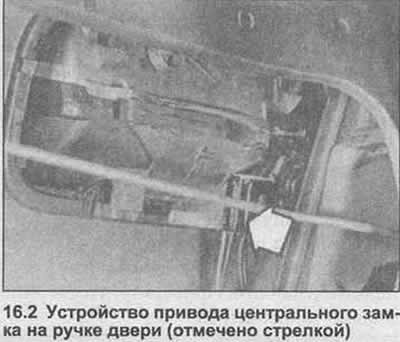 2. Удалите панель дверной ручки. Отсоедините провода центрального замка, где это необходимо (фото).