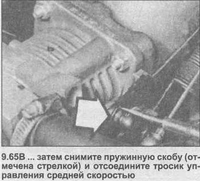 65. Одвојите малу опружну копчу и одвојите сферни сектор кабла гаса од шипке лептира за гас.…