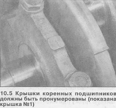 5. Капачките на основните лагери трябва да бъдат номерирани от 1 до 5. Капачката № 1 е тази, която…