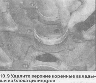 9. Отстранете горните лагерни черупки от цилиндровия блок и ги залепете с тиксо към съответните…