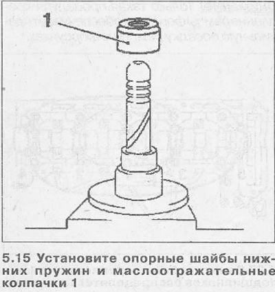 15. Instalați șaibe inferioare de susținere a arcului și garniturile de ulei 1 (vezi ilustrația).