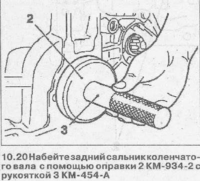 20. Вырабіце тонкі пласт герметыка белага колеру на працоўную паверхню сальніка каленчатага вала і…
