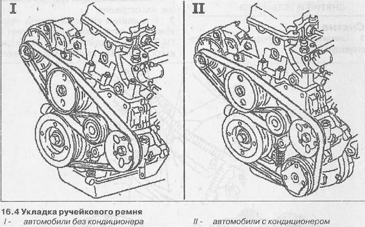 4. Абкладзеце раўчуковы рамень, прыслабіўшы нацяжэнне роліка (гл. ілюстрацыю). Нацягвальнік…