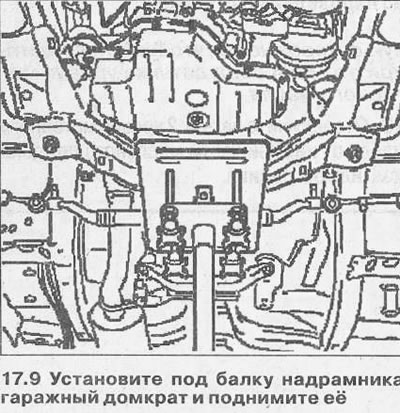 9. Поставите дизалицу за гаражу испод греде потконструкције и подигните је (погледајте илустрацију).