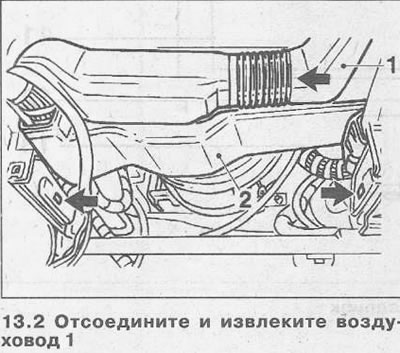 2. Отсоедините и извлеките воздуховод 1 (см. иллюстрацию).