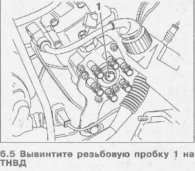 5. Выкруціце разьбовую пробку 1 на ТНВД (гл. ілюстрацыю).