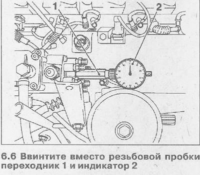 6. Укруціце замест разьбовага корка пераходнік 1 OPEL КМ-226-А і індыкатар 2 КМ-571-У (гл.…