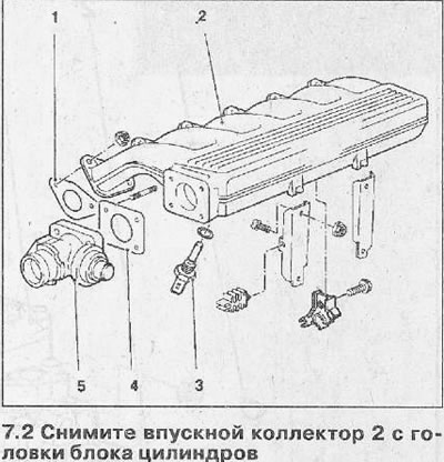 2. Уклоните усисну грану 2 са главе цилиндра (погледајте илустрацију).