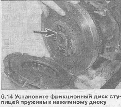 14. Поставите фрикциони диск са главчином опруге према потисној плочи (погледајте илустрацију).