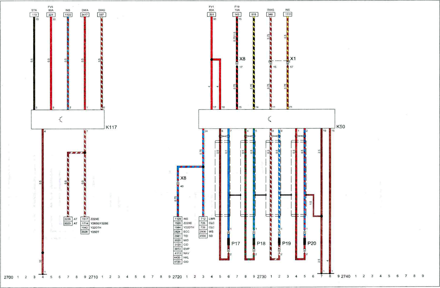 Схема проводки опель омега Diagram 14. Anti-lock braking system (ABS) (Opel Omega B2 1999-2003: Electrical 
