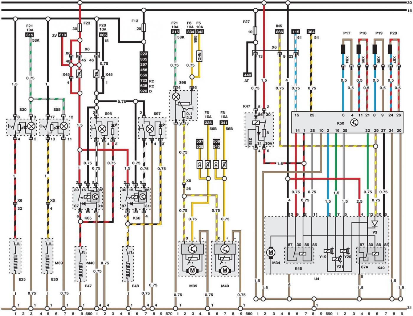 Схема проводки опель омега Circuit diagrams 500-599 (Opel Omega B 1993-1999: Electrical equipment: Wiring d