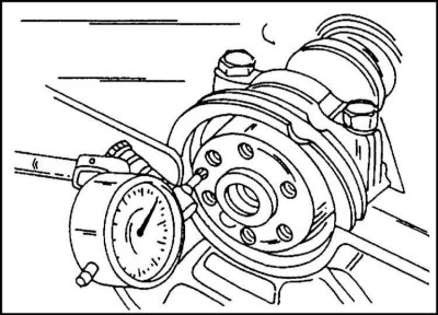 8. Position the indicator at the front of the cylinder block so that its measuring tip rests…